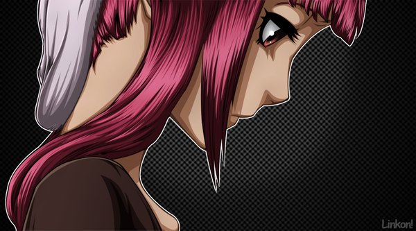 Anime picture 1757x977 with bleach studio pierrot dokugamine riruka llllinkonlll single long hair highres red eyes wide image pink hair profile coloring close-up face girl