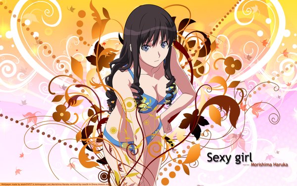 Anime picture 1920x1200 with amagami morishima haruka long hair highres blue eyes light erotic black hair wide image girl swimsuit bikini