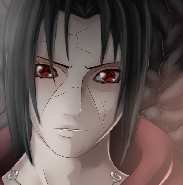 Anime picture 1024x1038 with naruto studio pierrot naruto (series) uchiha itachi staf93 single tall image short hair black hair red eyes coloring portrait face akatsuki sharingan boy