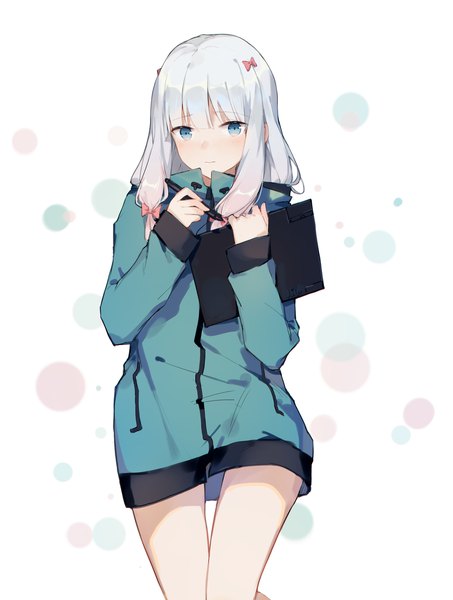 Anime picture 1700x2250 with eromanga sensei a-1 pictures izumi sagiri aiko (kanl) single long hair tall image looking at viewer fringe blue eyes standing white background silver hair blunt bangs thigh gap 3: girl bow hair bow jacket