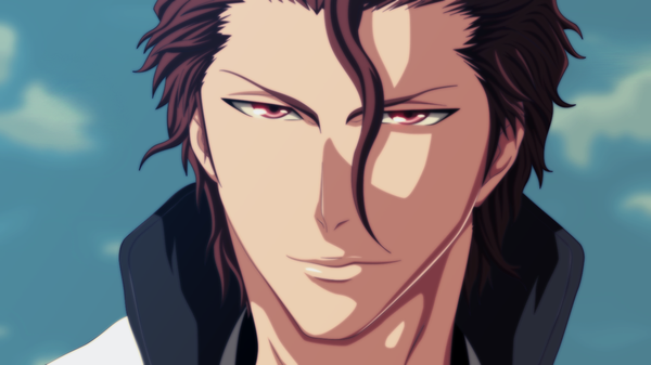 Anime picture 1422x800 with bleach studio pierrot aizen sousuke jbeenz single short hair brown hair wide image sky cloud (clouds) pink eyes light smile coloring portrait face boy