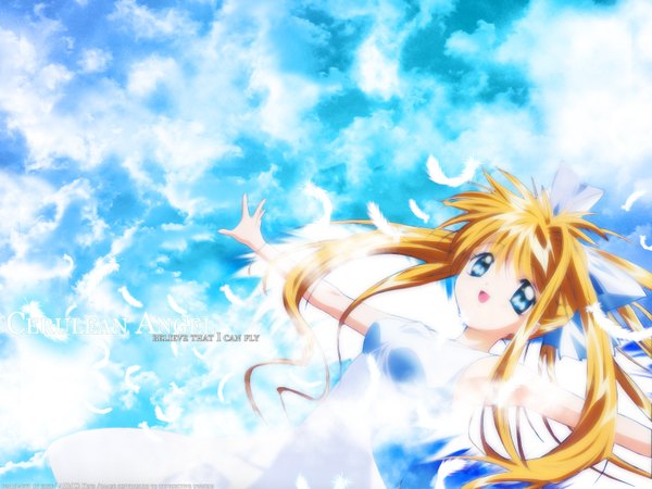 Anime picture 1600x1200 with air key (studio) kamio misuzu sky angel visualart girl feather (feathers)