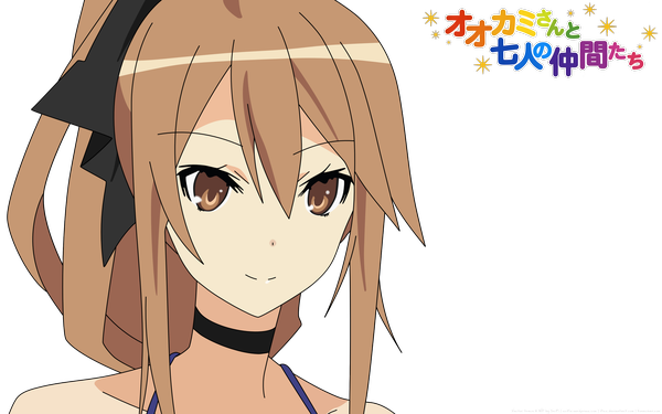 Anime picture 2560x1600 with ookami-san to shichinin no nakama-tachi j.c. staff ookami ryouko highres brown hair wide image brown eyes ponytail transparent background girl collar