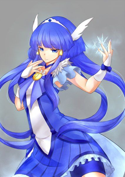 Anime picture 877x1239 with precure smile precure! toei animation aoki reika cure beauty asya single long hair tall image fringe highres blue eyes simple background blue hair grey background head wings magical girl girl skirt hair ornament