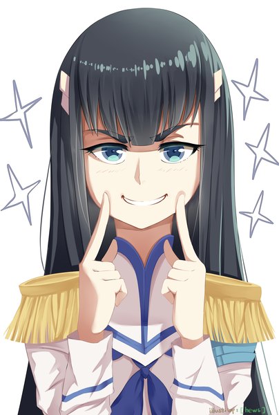 Anime picture 3700x5500 with kill la kill studio trigger kiryuuin satsuki hews single long hair tall image looking at viewer highres blue eyes black hair simple background smile white background absurdres fingersmile girl