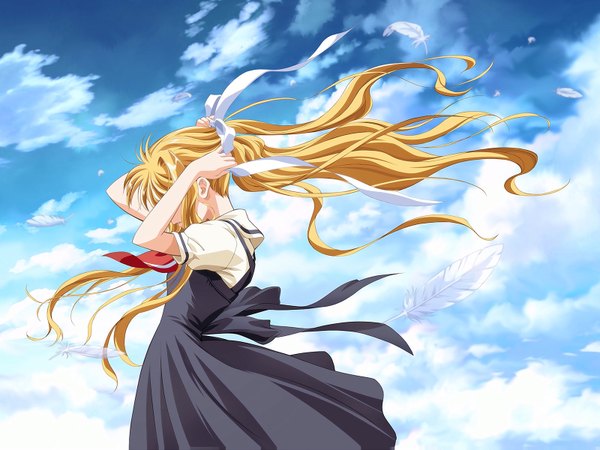 Anime picture 1600x1200 with air key (studio) kamio misuzu visualart girl feather (feathers)