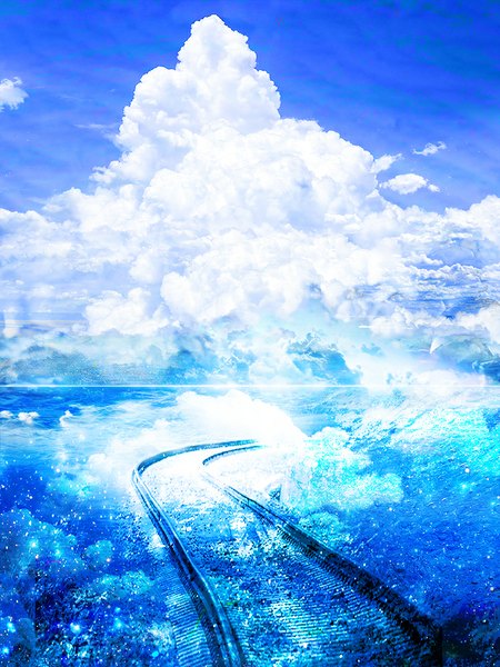 Anime picture 750x1000 with original zonomaru tall image sky cloud (clouds) horizon no people scenic 3d sea railroad tracks