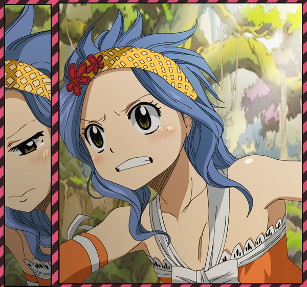 Anime picture 2493x2336 with fairy tail levy mcgarden meiji (kurumierika) long hair blush highres green eyes blue hair tears multiview framed body blush girl dress plant (plants) tree (trees)