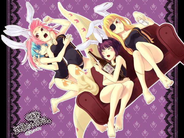 Anime picture 1200x900 with umineko no naku koro ni chiester410 chiester45 chiester00 siesta556 animal ears bunny ears eyepatch siesta sisters