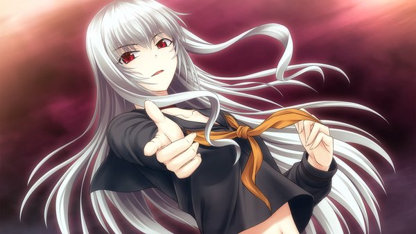 Anime picture 2048x1152 with tokyo babel long hair highres red eyes wide image game cg silver hair girl serafuku