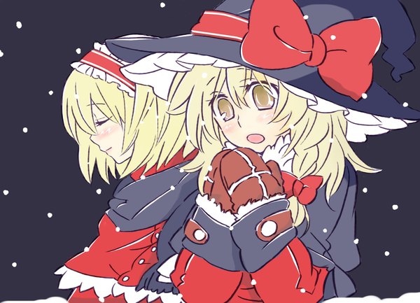 Anime picture 1800x1300 with touhou kirisame marisa alice margatroid popoin highres snowing christmas winter girl