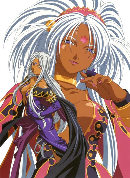 Anime picture 2868x3924 with aa megami-sama anime international company urd hild matsubara hidenori long hair tall image highres blue eyes light erotic multiple girls brown eyes white hair scan dark skin facial mark girl dress 2 girls