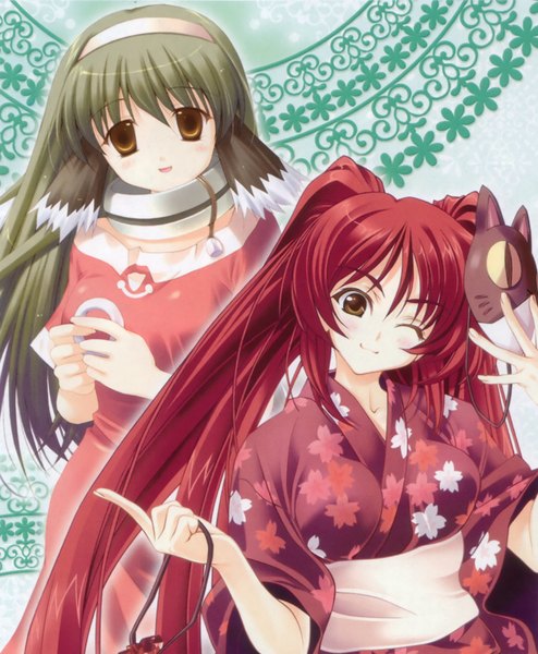 Anime picture 1212x1471 with to heart 2 utawareru mono to heart leaf (studio) kousaka tamaki mikoto tall image yukata kinchaku