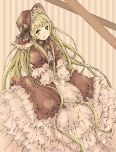 Anime picture 1000x1316 with gosick studio bones victorique de blois aquariumtama single tall image looking at viewer blush open mouth blonde hair green eyes very long hair green hair lolita fashion girl dress hat