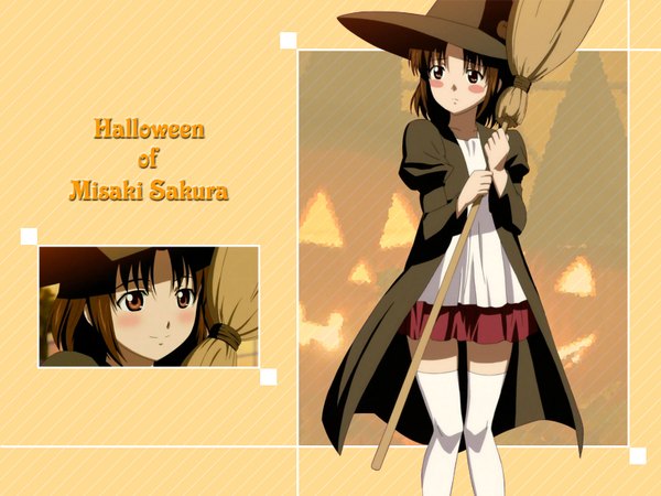 Anime picture 1600x1200 with wagaya no oinari-sama zexcs sakura misaki halloween witch thighhighs witch hat broom