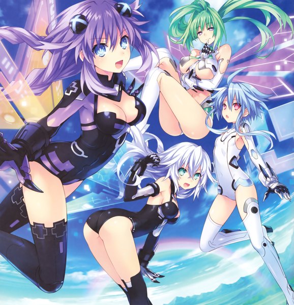 Anime picture 3856x4000 with choujigen game neptune noire neptune (choujigen game neptune) purple heart black heart vert blanc green heart white heart tsunako tall image looking at viewer fringe highres short hair breasts open mouth blue eyes light erotic smile