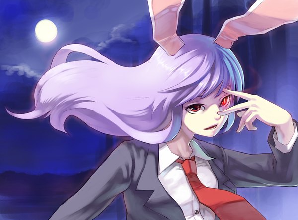 Anime picture 1823x1343 with touhou reisen udongein inaba highres red eyes bunny ears bunny girl girl serafuku moon