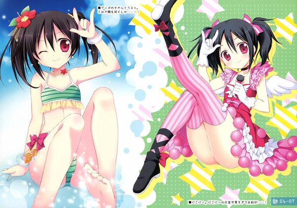 Anime picture 4696x3300 with love live! school idol project sunrise (studio) love live! yazawa nico korie riko blush highres short hair light erotic black hair smile red eyes twintails multiple girls absurdres one eye closed wink scan dual persona mmm