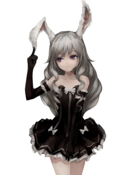 Anime picture 743x972 with tera online elin (tera) gyup91 single long hair tall image fringe simple background standing white background purple eyes bare shoulders animal ears payot looking away grey hair bunny ears sleeveless drill hair girl
