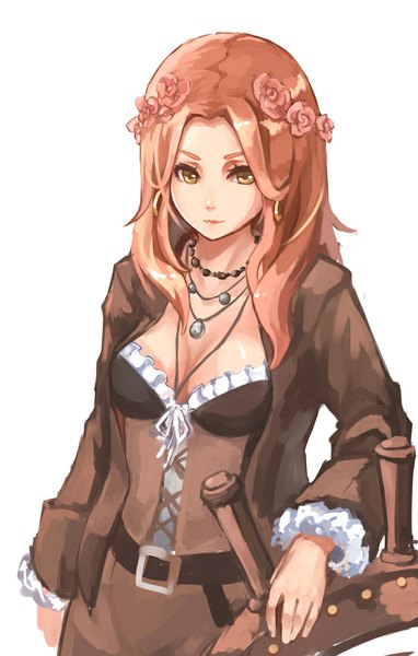 Anime picture 700x1100 with assassin's creed (game) anne bonny (character) 15k (artist) single long hair tall image looking at viewer simple background white background brown eyes red hair hair flower girl hair ornament flower (flowers) pendant