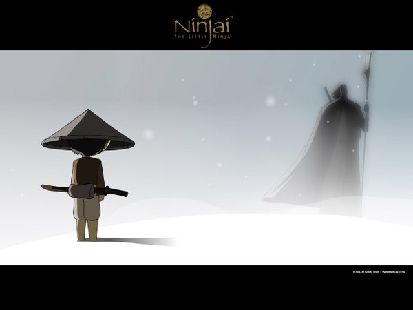 Anime picture 1280x960 with ninjai white background snowing letterboxed winter snow sword katana ninja