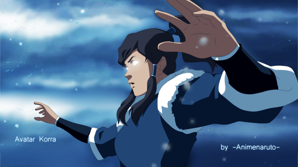 Anime picture 1920x1080 with avatar: the legend of korra korra ifeergirl single long hair highres black hair wide image twintails sky cloud (clouds) ponytail inscription coloring glowing glowing eye (eyes) blank eyes girl fur winter clothes