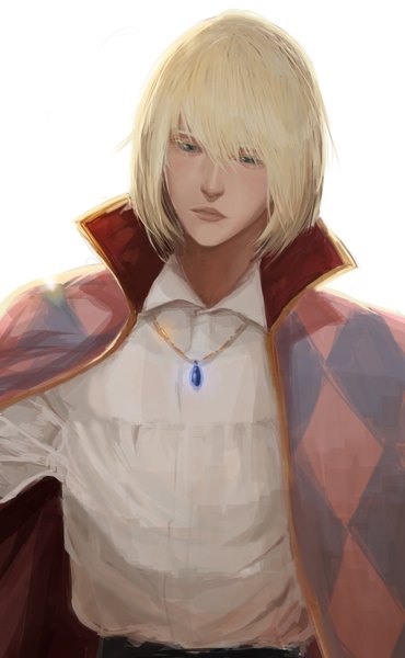 Anime picture 1321x2140 with howl's moving castle studio ghibli howl pemuchi single tall image short hair simple background blonde hair white background grey eyes rhombus boy pendant cape