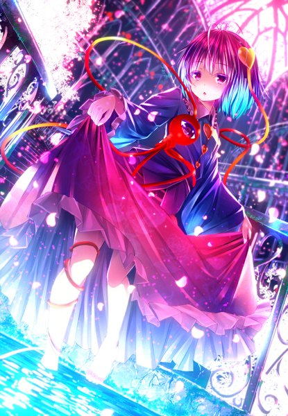 Anime picture 692x1000 with touhou komeiji satori ryosios single tall image looking at viewer short hair open mouth pink hair pink eyes barefoot legs girl dress petals heart eyeball