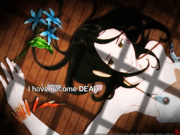 Anime picture 1600x1200 with eureka seven studio bones talho yuuki black hair lying face paint girl flower (flowers) bracelet