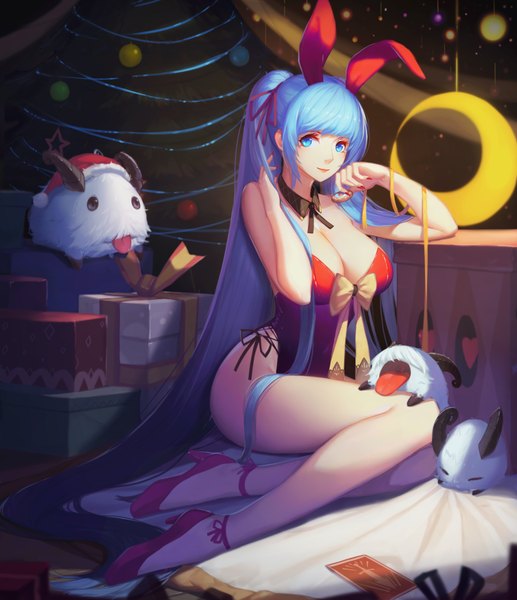 Anime picture 3432x3978 with league of legends sona buvelle cubies (tiger 205) single long hair tall image looking at viewer highres breasts blue eyes light erotic large breasts animal ears blue hair absurdres very long hair bunny ears fake animal ears bunny girl girl
