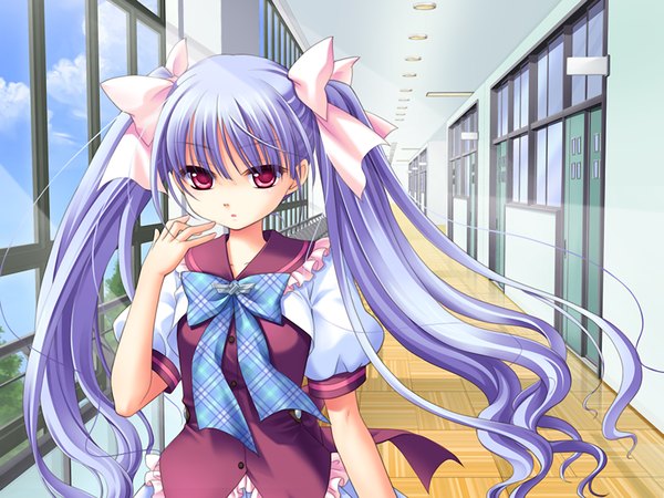 Anime picture 1200x900 with sugar+spice 2 (game) red eyes game cg purple hair girl serafuku