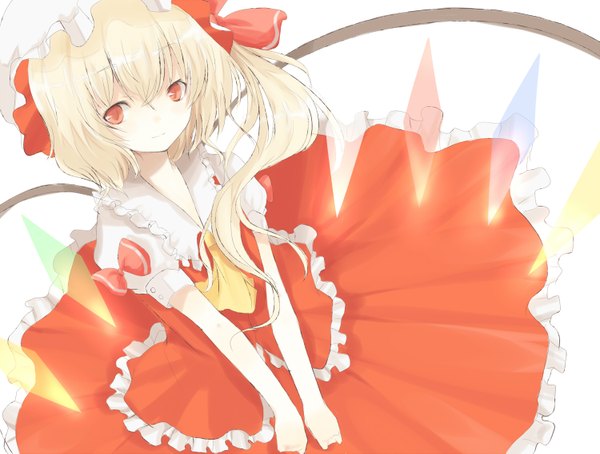 Anime picture 1500x1137 with touhou flandre scarlet short hair blonde hair one side up girl skirt hat wings skirt set