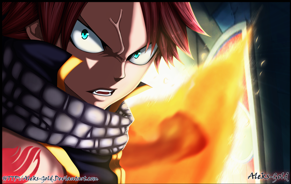 Anime picture 2373x1500 with fairy tail natsu dragneel aleks-gold single highres short hair pink hair aqua eyes tattoo sleeveless coloring magic portrait light angry boy scarf fire