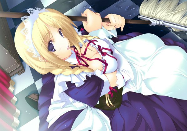 Anime picture 1280x896 with long hair breasts blue eyes light erotic blonde hair maid girl