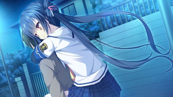 Anime picture 1280x720 with clover day's long hair black hair wide image twintails brown eyes game cg couple girl boy skirt uniform school uniform