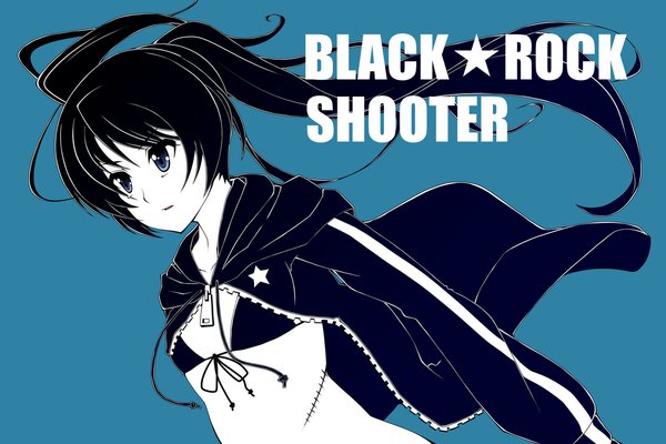 Anime picture 1169x781 with black rock shooter black rock shooter (character) black hair twintails scar hoodie bikini top stitches