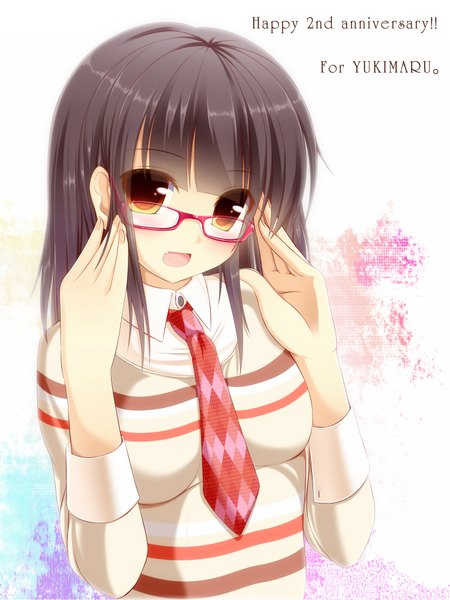 Anime picture 1500x2000 with original syroh long hair tall image open mouth black hair yellow eyes girl glasses necktie