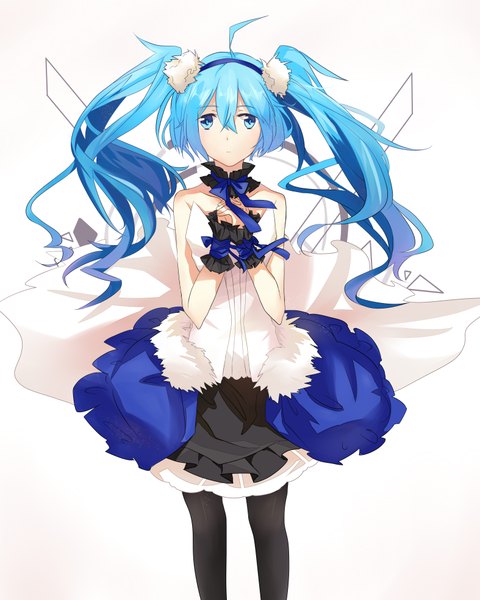 Anime picture 3147x3935 with 7th dragon vocaloid hatsune miku pawuster single long hair tall image looking at viewer highres blue eyes simple background white background twintails blue hair absurdres girl dress frills hairband