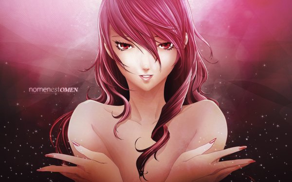 Anime picture 2560x1600 with shin megami tensei kirijou mitsuru single long hair highres red eyes wide image pink hair nail polish lips girl