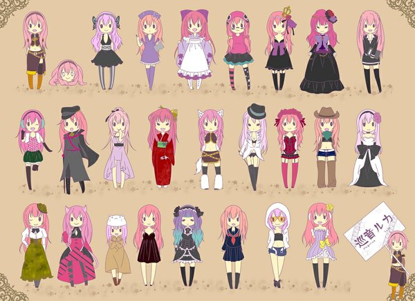 Anime picture 1000x727 with project diva vocaloid magnet (vocaloid) matryoshka (vocaloid) toeto (vocaloid) megurine luka takoluka megurine luka (toeto) mikipa long hair short hair open mouth smile twintails animal ears pink hair japanese clothes cat ears loli alternate costume