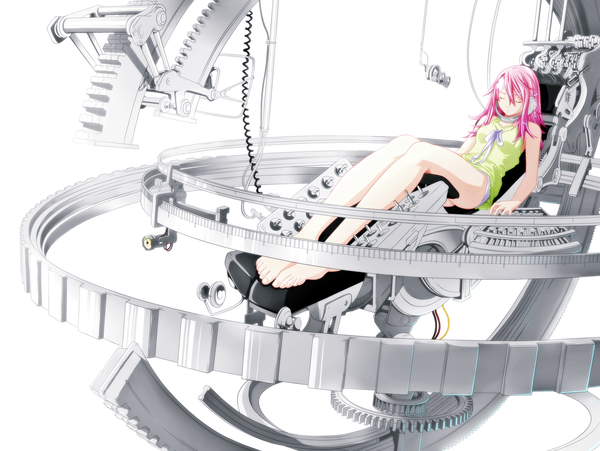 Anime picture 1600x1203 with air gear toei animation sumeragi kururu hao-hime single long hair white background pink hair eyes closed legs coloring girl dress headphones wire (wires) gears