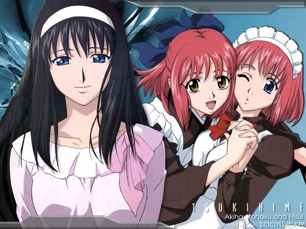 Anime picture 1600x1200 with shingetsutan tsukihime type-moon toono akiha kohaku (tsukihime) hisui (tsukihime) maid half updo