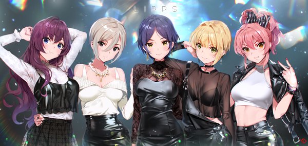 Anime picture 3000x1420 with idolmaster idolmaster cinderella girls ichinose shiki jougasaki mika hayami kanade miyamoto frederica shiomi shuuko yd (orange maru) long hair looking at viewer blush fringe highres short hair breasts blue eyes light erotic blonde hair smile hair between eyes