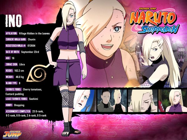 Anime picture 1600x1200 with naruto studio pierrot naruto (series) yamanaka ino single long hair fringe blue eyes blonde hair hair over one eye inscription official art character sheet girl
