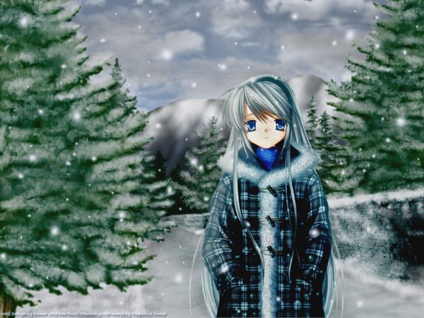 Anime picture 1600x1200 with clannad key (studio) snowing winter snow girl