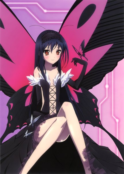 Anime picture 2972x4143 with accel world sunrise (studio) kuroyukihime long hair tall image blush highres black hair red eyes insect wings butterfly wings girl dress gloves elbow gloves hairband insect butterfly
