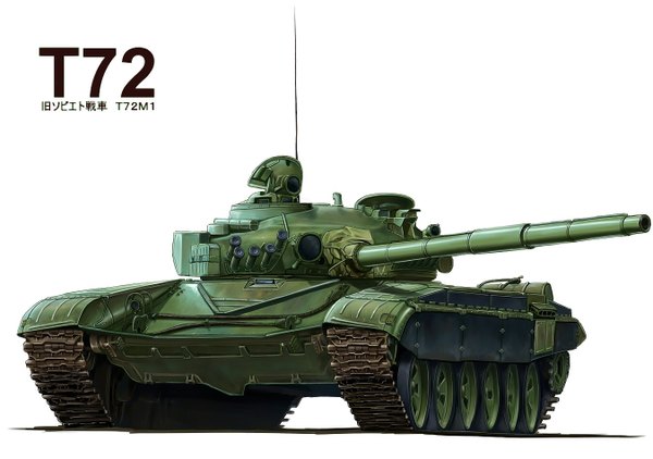 Anime picture 1350x950 with original kcme simple background white background inscription weapon ground vehicle tank caterpillar tracks t-72