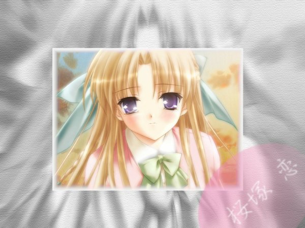 Anime picture 1024x768 with canvas (anime) sakurazuka ren single long hair looking at viewer blonde hair purple eyes third-party edit zoom layer girl