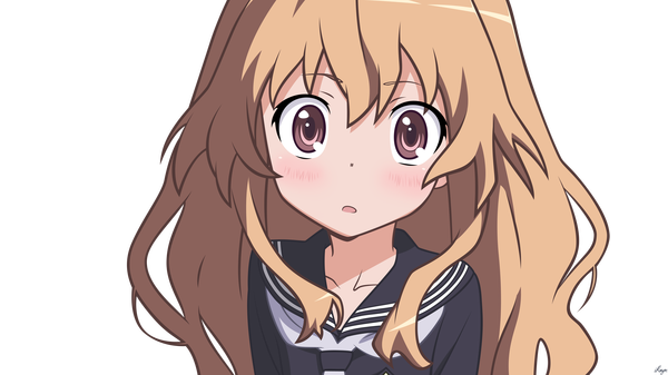 Anime picture 5000x2814 with toradora j.c. staff aisaka taiga single long hair looking at viewer blush highres open mouth simple background brown hair wide image brown eyes loli vector girl uniform school uniform