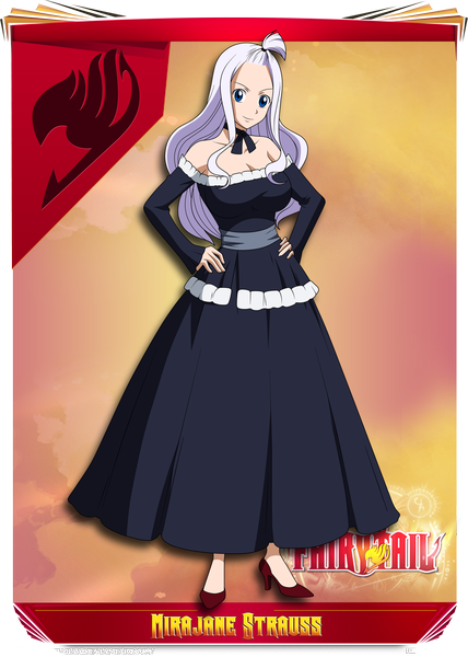 Anime picture 2500x3500 with fairy tail mirajane strauss shinoharaa (artist) single long hair tall image highres blue eyes smile bare shoulders white hair inscription coloring vector hands on hips girl dress black dress